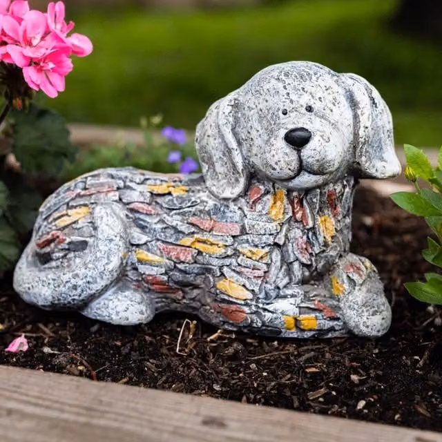 Garden Mile Grey Stone Effect Dog Garden Ornament