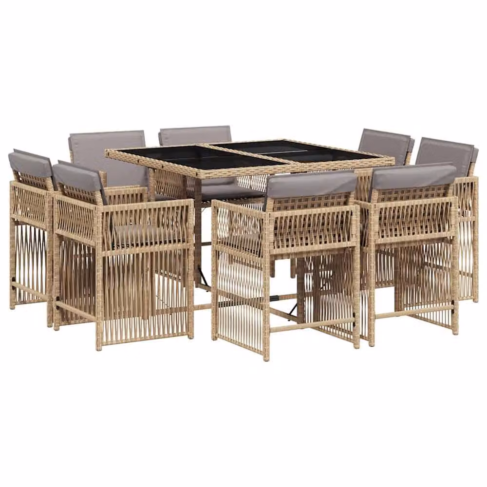 Berkfield Home 9 Piece Modern Poly Rattan Garden Dining Set with Cushions in Beige – 2