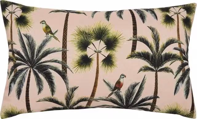 Make it a Home Tropical Palm Tree Rectangular Outdoor Cushion Cover in Blush Pink and Green