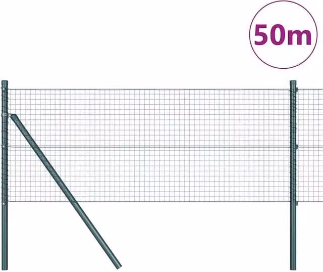 Berkfield Home Green Powder-Coated Steel Welded Wire Fence with 13 Posts, 0.4 x 50 m – 1