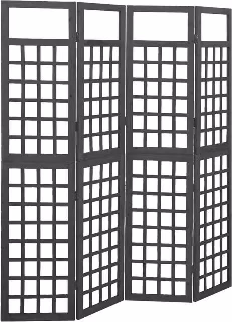Berkfield Home 4-Panel Black Solid Wood Trellis Room Divider, W: 161 cm, H: 180 cm – 1