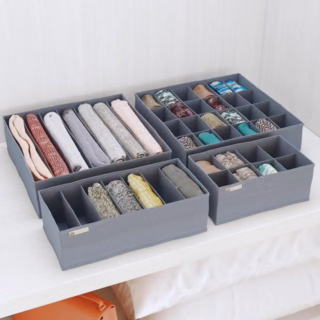 DS Living Foldable Fabric Clothes Organiser with Divider, Grey