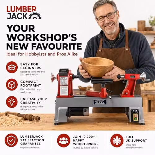 Lumberjack 550W Variable Speed Benchtop Mini Wood Lathe Machine in Red – 5