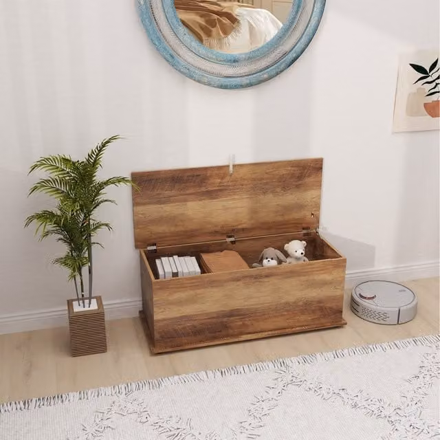 HOMCOM Modern Wood Grey Storage Box Chest with Lid
