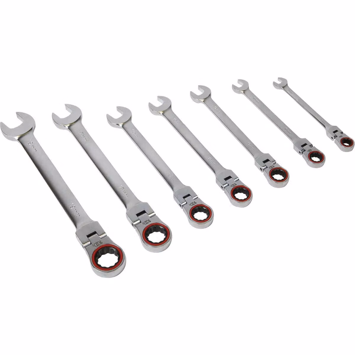 Loops 7pc Flexible Head Combination Ratchet Spanner Set, 12 Point Metric, Silver and Multicolour – 4