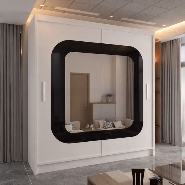 Sliding Wardrobes 4U Chenai White Sliding Door Wardrobe with Mirror Glass Design W: 203 cm, H: 217 cm