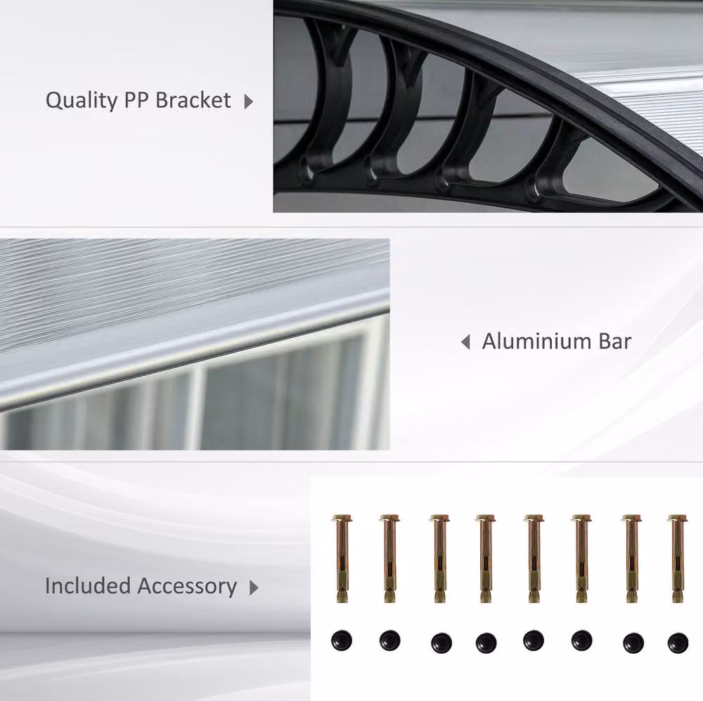 STILVORA Door Canopy with UV-Resistant Transparent Polycarbonate Panels and Aluminium Frame, 303 cm – 4