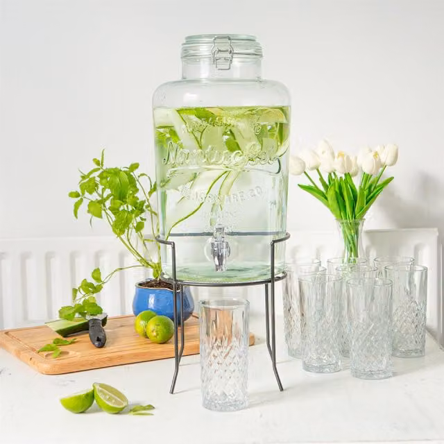 Rink Drink Glass Drinks Dispenser with Tap and Stand, 8.7 l, Black and Transparent