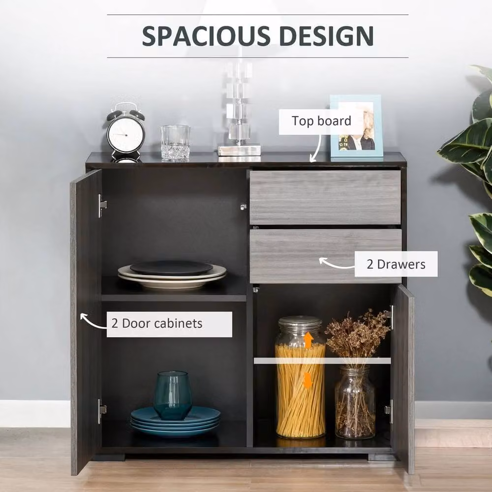 NESTLUNE Modern Glossy Side Cabinet with 2 Doors and 2 Drawers in Grey and Black, W: 100 cm, D: 15 cm – 3