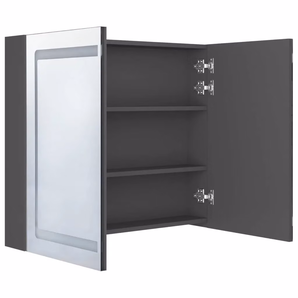 Berkfield Home LED Bathroom Mirror Cabinet in Grey, W/D/H: 80 x 12 x 68 cm – 3