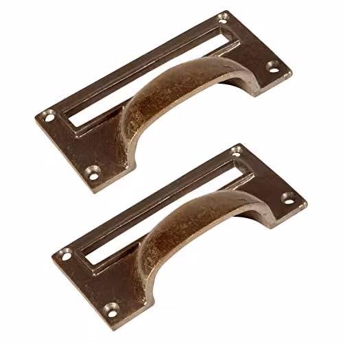 Hammer and Tongs Brass Filing Cabinet Drawer Pulls with Card Frames, Pack of 2 – 1