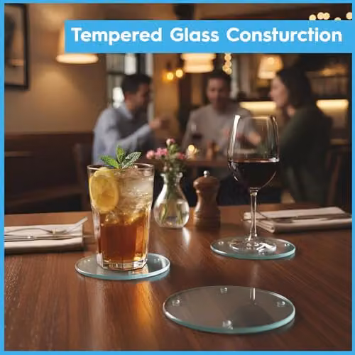 Harbour Housewares Round Blue Glass Coasters, Pack of 6, Diameter: 10 cm – 3