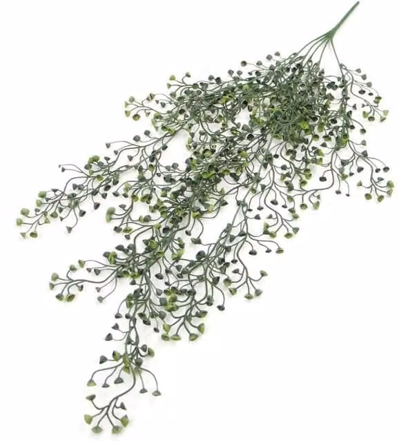6 Pack of Green Artificial Trailing Pearl Hanging Plants, UV and Fire Resistant, W/D/H: 10 x 10 x 75 cm