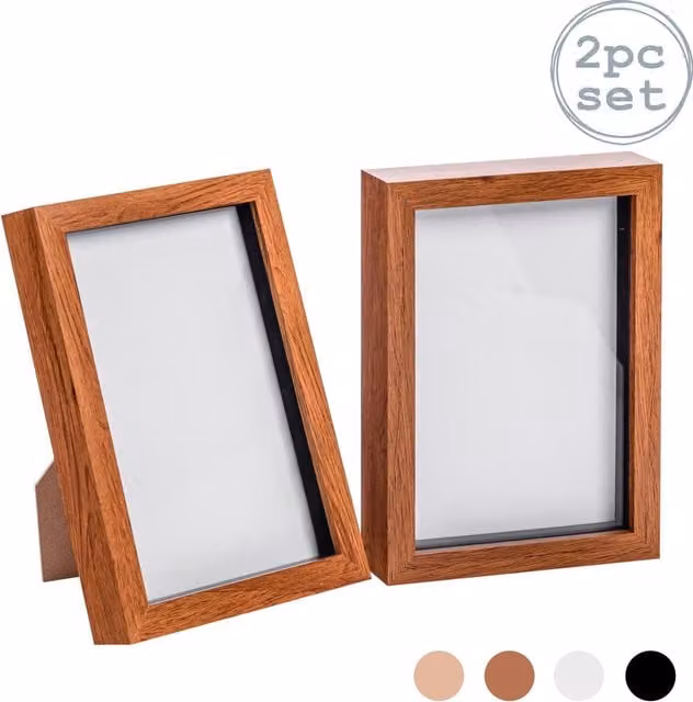 Nicola Spring Pack of 2 Brown Rectangular A5 3D Box Photo Frames