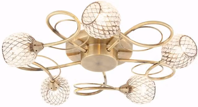 Endon Aherne 5 Light Semi Flush Ceiling Light in Antique Brass with Glass Bead Shade and G9 Base
