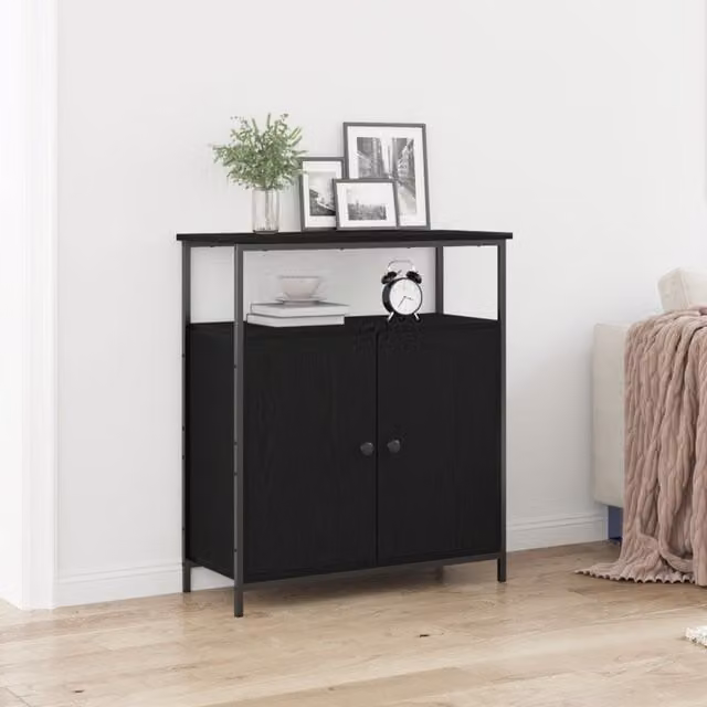 Berkfield Home Modern Wall-Mounted Black Oak Cabinet with Hinged Doors, W/D/H: 69.5 x 34 x 90 cm – 1