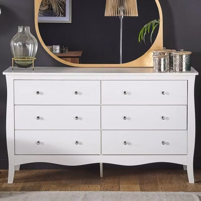 Wyld and Coco White 6 Drawer Modern French Style Chest of Drawers W/D/H: 130 x 40 x 75 cm – 1