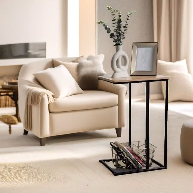 Pirlo Plush 3 Tier Industrial Side Table in Brown and Black, W/D/H: 40 x 30 x 47.5 cm