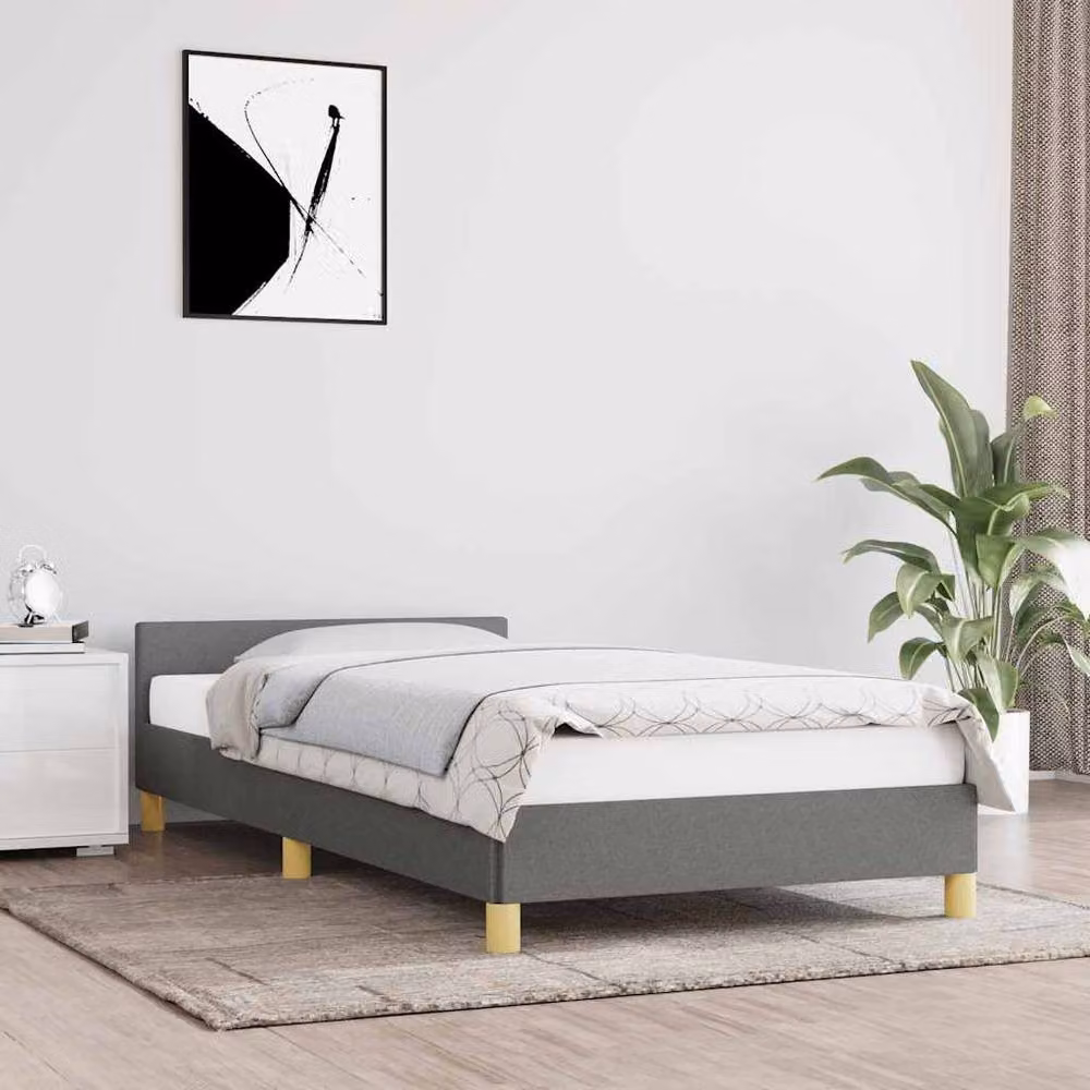Berkfield Home Upholstered Single Bed Frame with Headboard in Dark Grey, W/D/H: 90 x 190 cm – 2