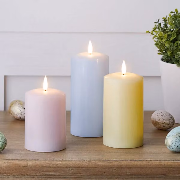 TruGlow Pastel LED Pillar Candle Trio with Remote Control, Multicolour Wax Tabletop Candles with Flicker Effect and Timer