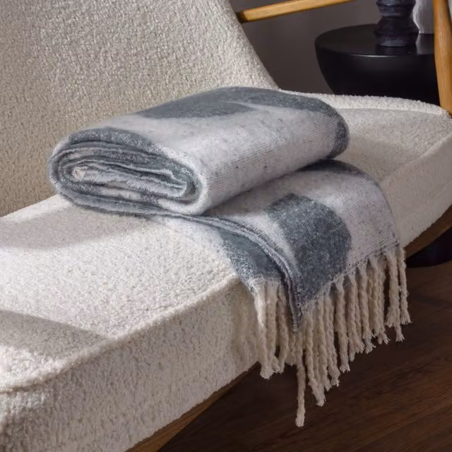 HOEM Meta Abstract Jacquard Faux Mohair Throw in Blue, W/D/H: 130 x 180 cm – 4