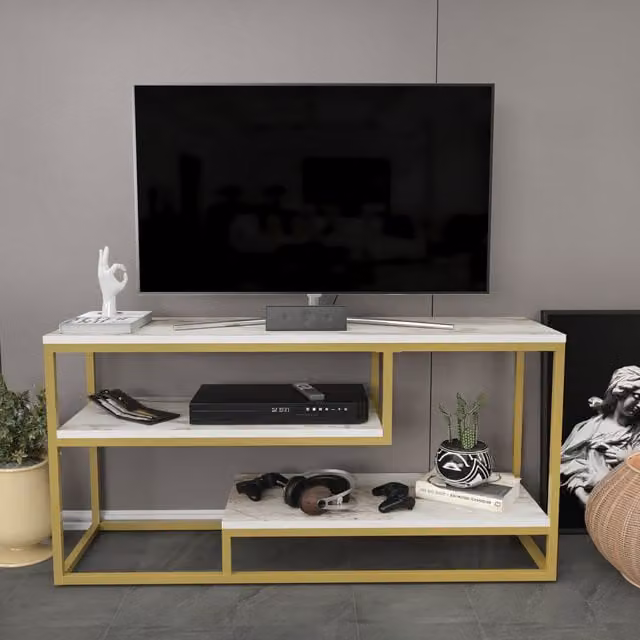 Decorotika Lorin TV Unit in White and Gold