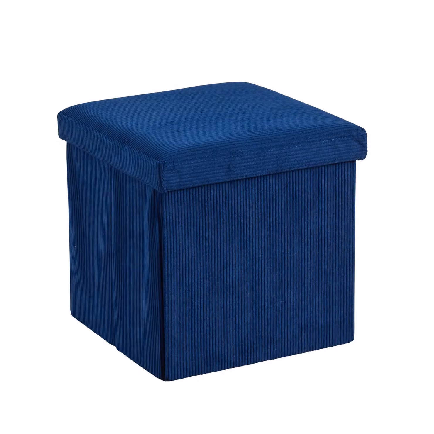 Home Source Corduroy Fabric Folding Ottoman Storage Cube in Blue, W/D/H: 38 x 38 x 38 cm – 3