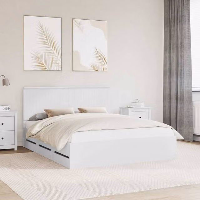 Berkfield Home Modern Bed Frame with Drawers in White, Engineered Wood, 160 x 200 cm