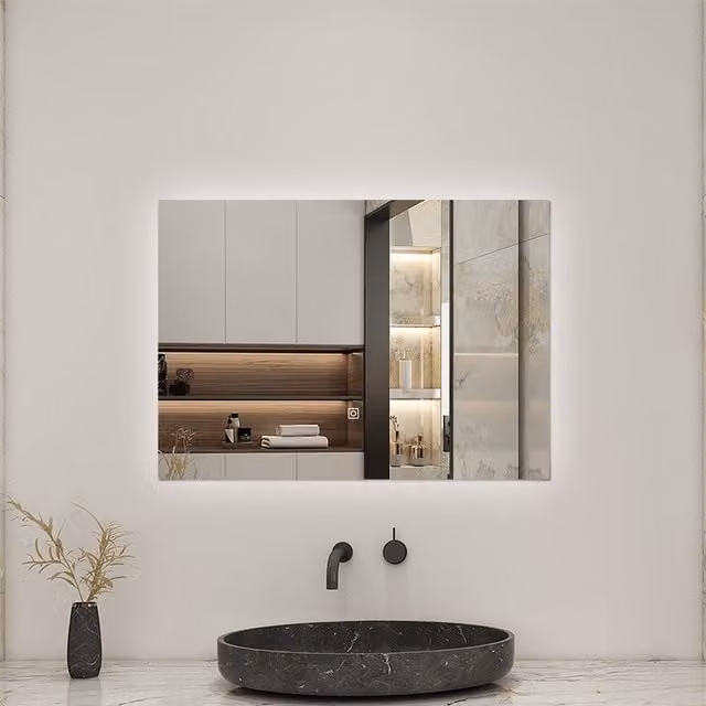 AicaBathroom White Rectangular Backlit LED Wall Mirror with Touch Switch, Width: 70 cm