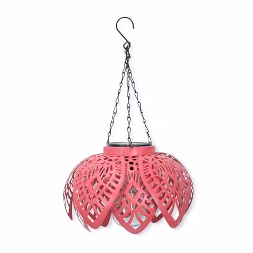 ValueLights Solar Powered Coral Hanging Lantern in Red Metal – 1