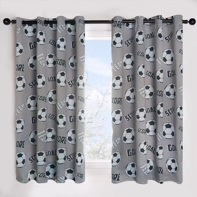 OHS Football Eyelet Thermal Curtain Panels for Kids, Grey, Width: 168 cm, Height: 183 cm – 1