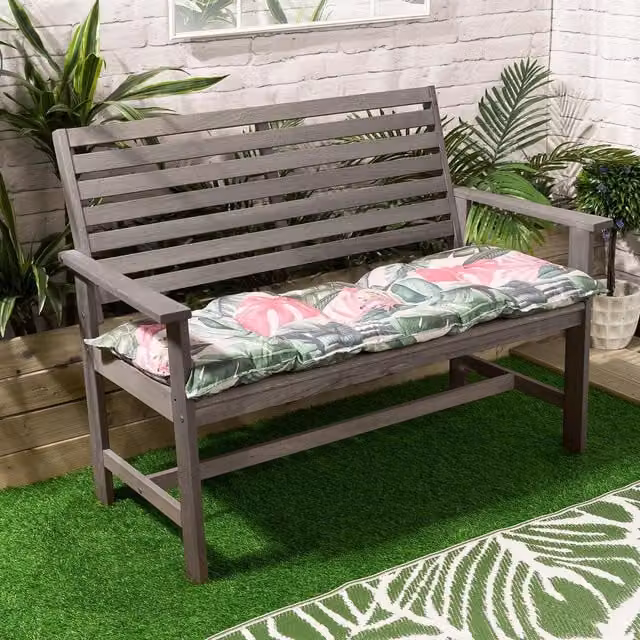 OHS 2 Seater Tropical Outdoor Bench Pad in Green and Multicolour with Water Repellent Fabric
