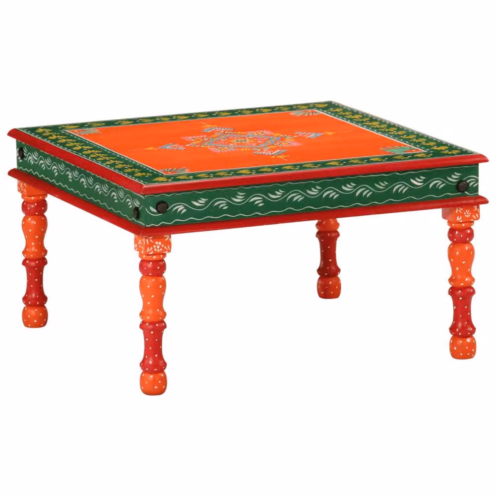 Berkfield Home Orange Hand Painted Floral Solid Mango Wood Coffee Table – 2
