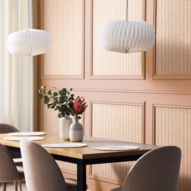 Hoopla Walls Botanical Floral Ditsy Leaf Stripe Wallpaper in Pink and Orange