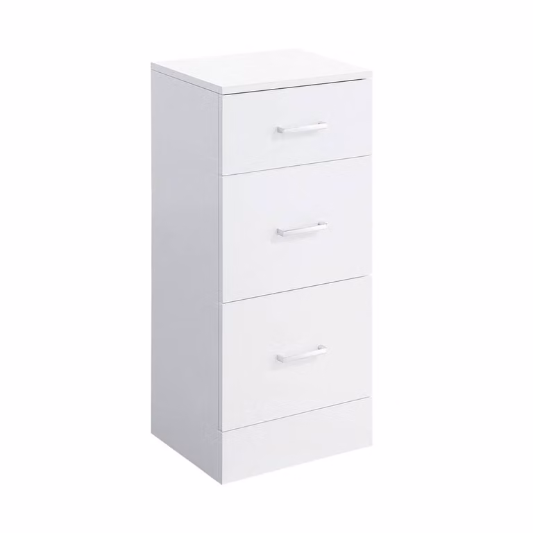 VOGREX White Freestanding Bathroom Cupboard Storage Cabinet Unit with 3 Drawers