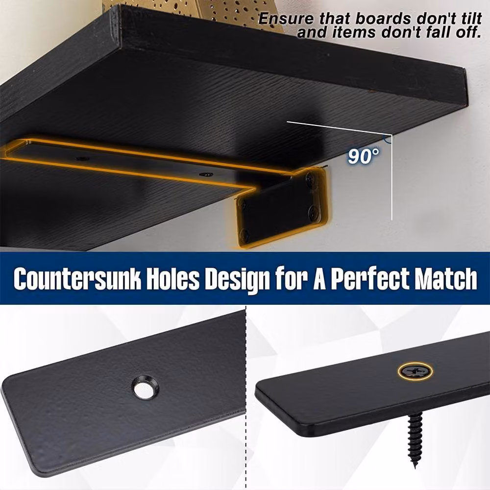 Ventryn 6-Piece Heavy Duty Cast Iron Shelf Brackets in Black Finish – 3
