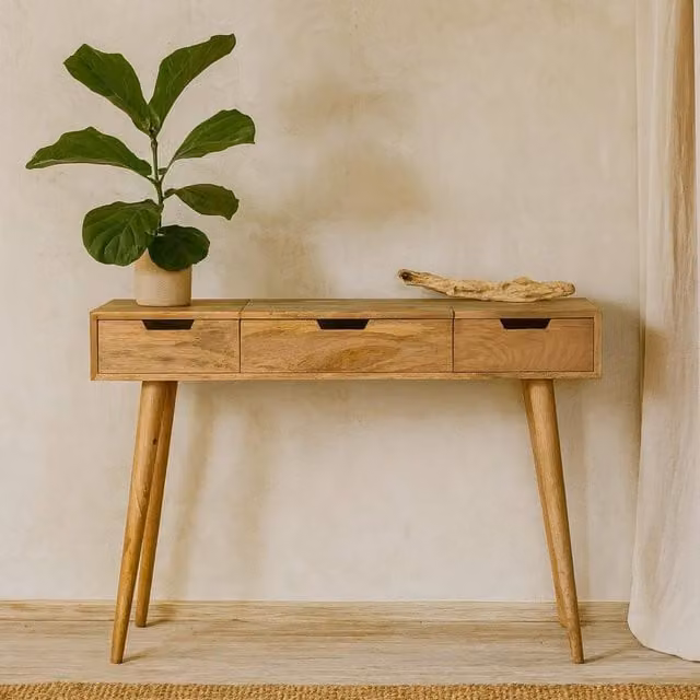 Wyld Haus Saint Paul de Vence Oak and Mango Wood Dressing Table in Brown, W/D/H: 100 x 40 x 78 cm – 1