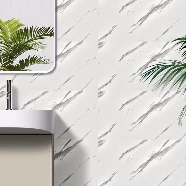 Komore 10-Piece Waterproof and Fire-Resistant Self-Adhesive Marble Wall Stickers in Grey and White