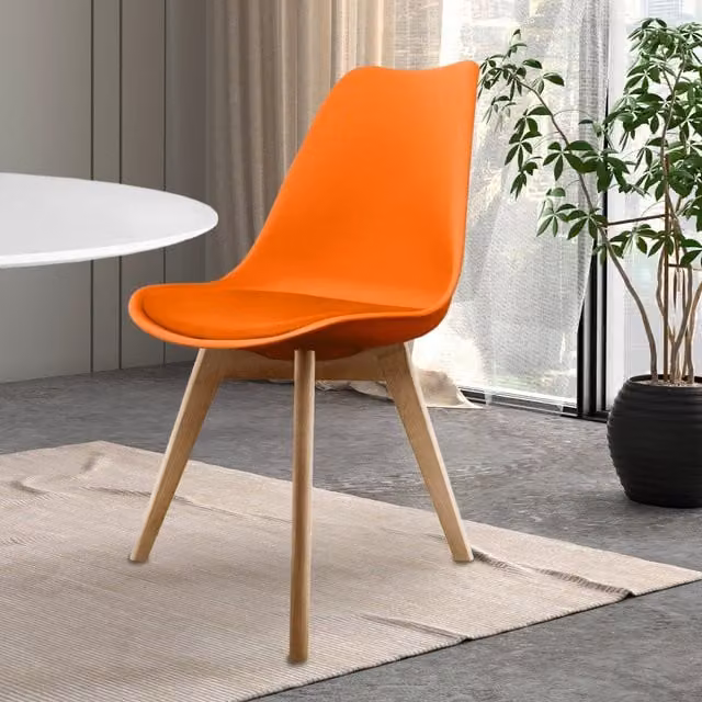Fusion Living Soho Dining Chair with Orange Fabric and Beech Wood Legs