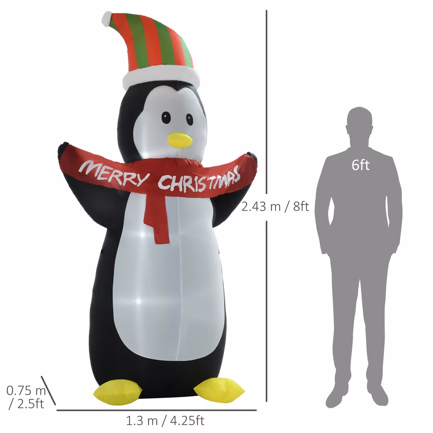 HOMCOM 243cm Inflatable Penguin Christmas Decoration with Merry Christmas Banner and LED Lights for Indoor and Outdoor Use – 3