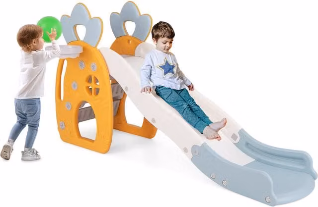 Costway Freestanding Kids Slide with Climber, Orange