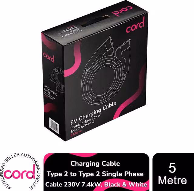 Cord Type 2 to Type 2 EV Charging Cable, 7.4kW, 5 Metre, Black and White – 3