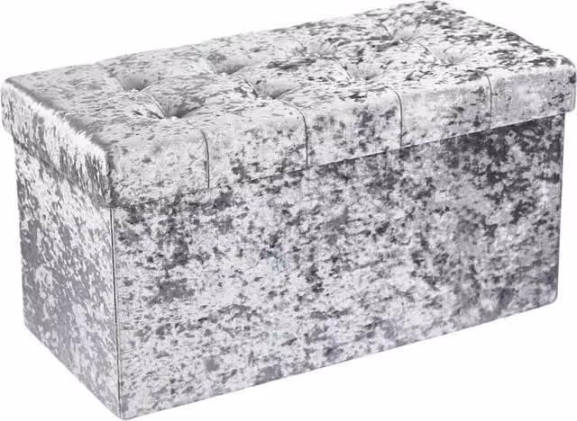 Simpa Large Fold Flat Ottoman Storage in Silver Crushed Velvet