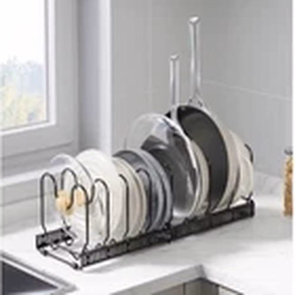 EONLION Expandable Multi-Tier Cookware and Lid Rack, Black Metal Space Saving Pan Holder – 3