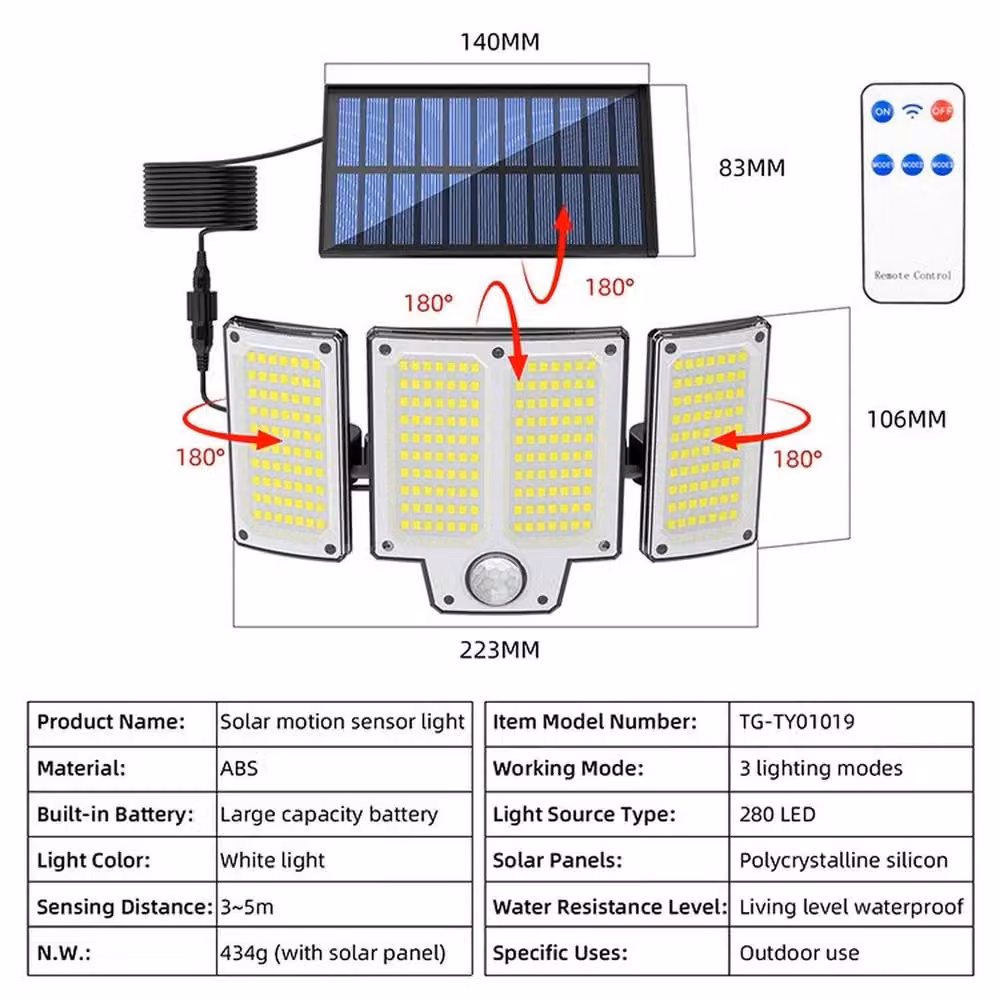 NESTLUNE 3 Piece Solar Powered LED Wall Lights with PIR Motion Sensor and Remote Control in Black – 2