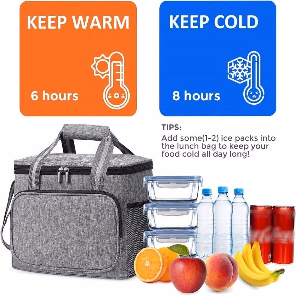 NESTLUNE Grey Large Insulated Lunch Bag for Adults, W: 100 cm, D: 15 cm, H: 15 cm – 5