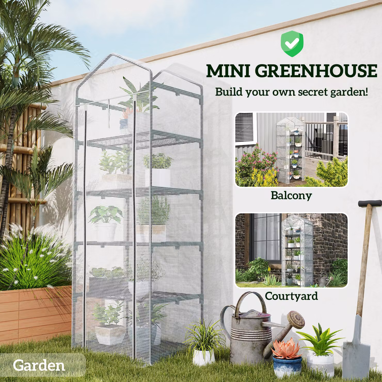 Outsunny Five Shelf Mini Freestanding Greenhouse with Roller Shelving, White, H 193 x W 69 x D 69 cm – 4