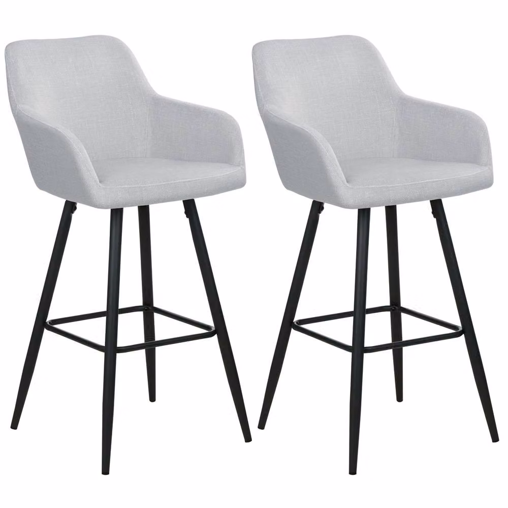 Wyld and Coco Set of 2 Modern Velvet Bar Stools with Armrests and Backrest in Grey – 2