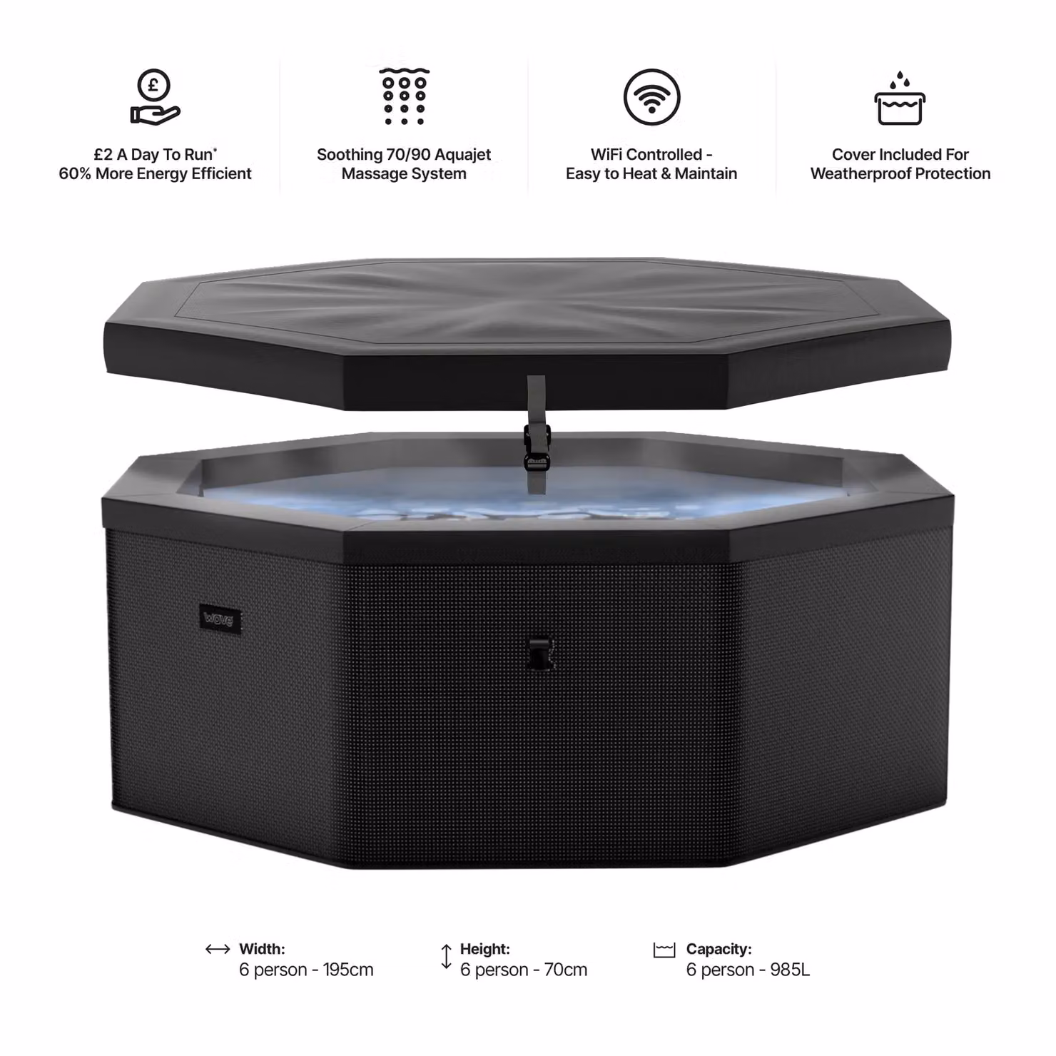 Wave Spas Wave Como 6-Person Inflatable Foam Hot Tub with Integrated Heater and 90 Jets in Charcoal Grey – 3