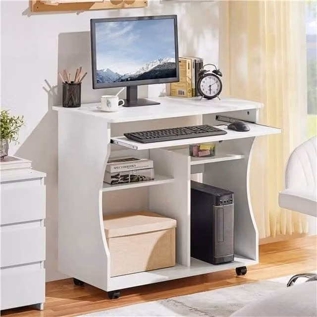 EONLION White Computer Desk with Castors for Home Office – 1